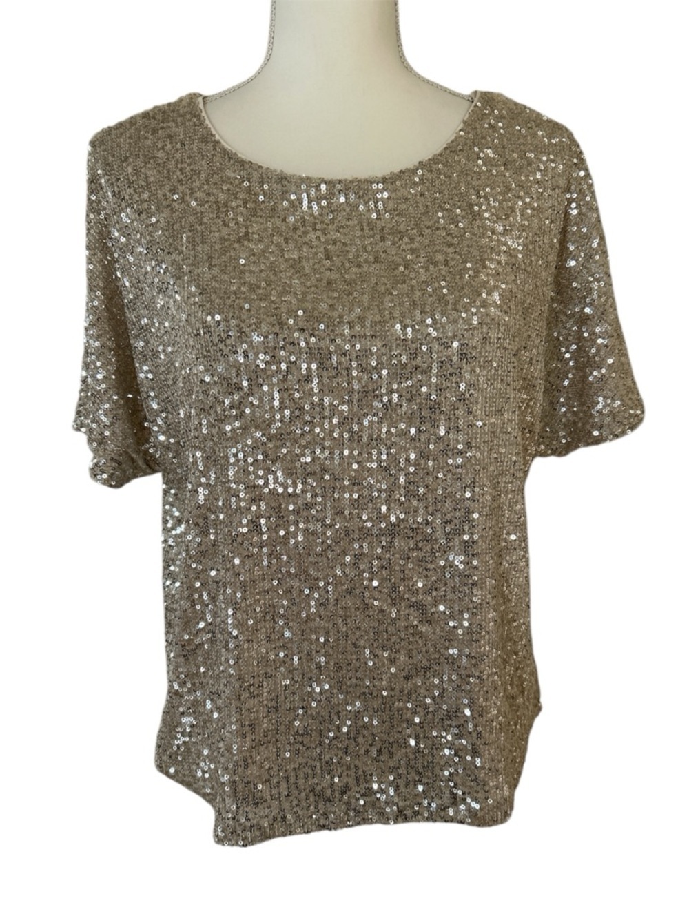 MELLODAY Gold Sequined Shirt Sleeve Lined Top